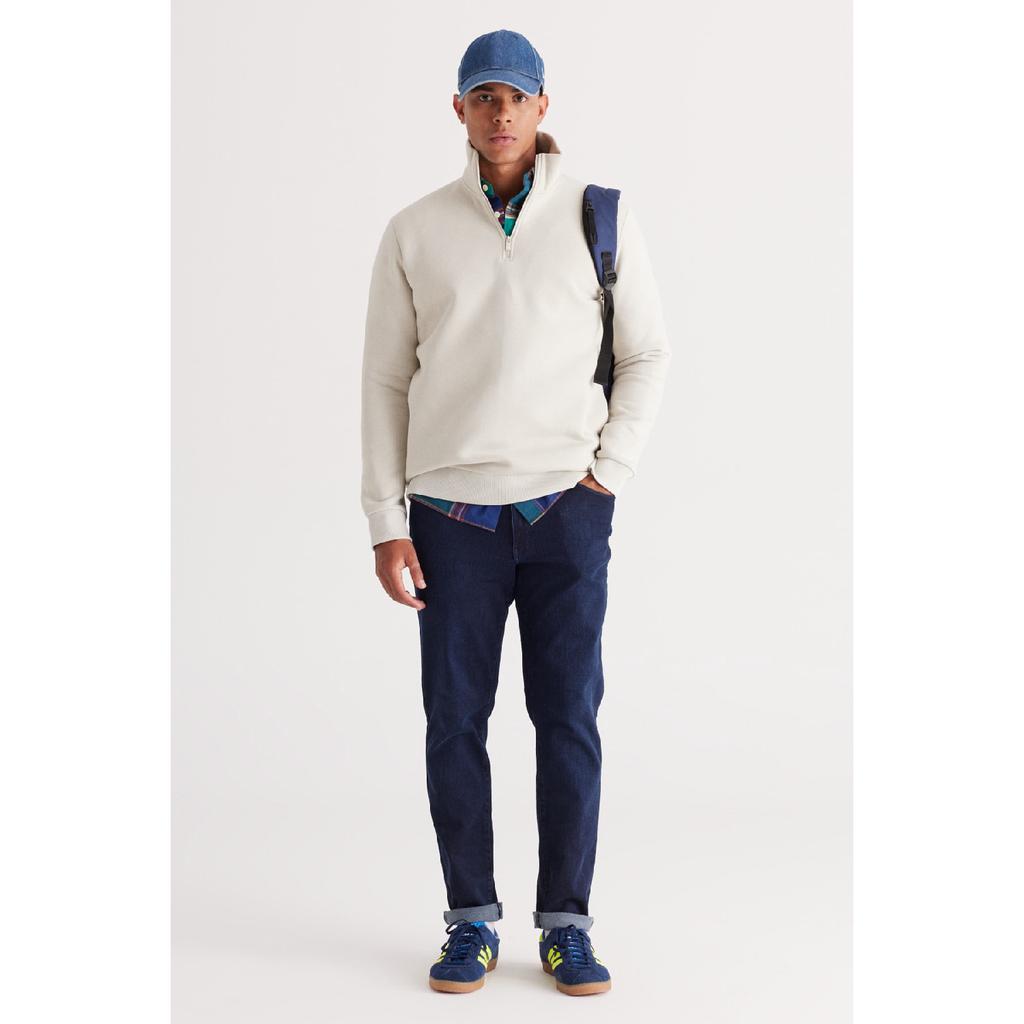 Pánská bavlněná mikina s fleecovým bato límcem v námořnické modré Standard Fit normálního střihu