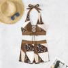 Swimsuit split two-piece leopard print stitching sexy brown seaside vacation bikini set with cross straps