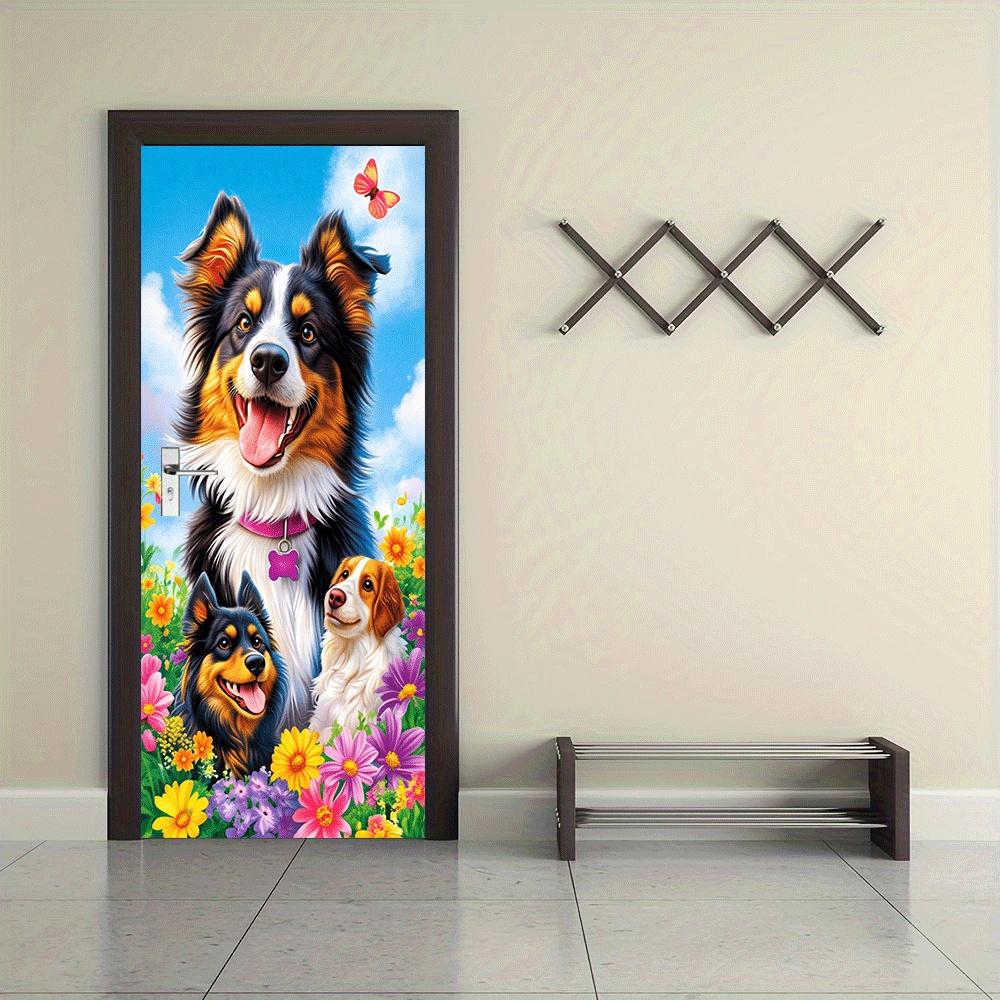 2pcs Warm and Cute Dog Wall Stickers Living Room Bedroom Children's Room Decoration Stickers Cartoon Animal Flowers Self Adhesiv