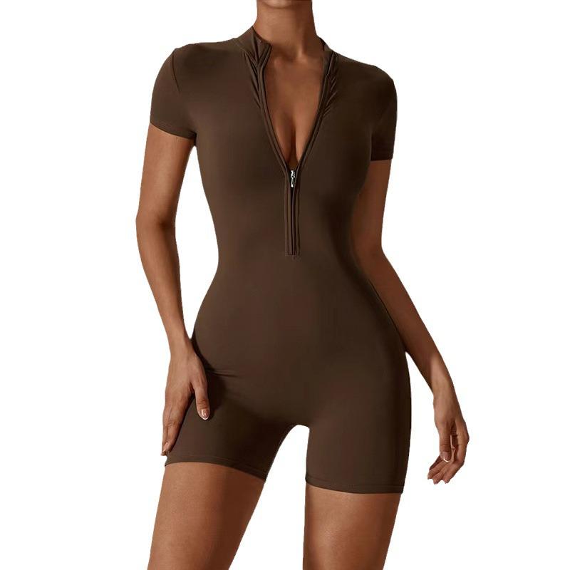 High-End Summer Yoga & Running Set: Zipper Collar, Quick-Dry, Short Sleeve Top for Women