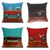 Vintage Car Dog Print Pillow Case In Beautiful Cotton Linen For Stylish Home Decor