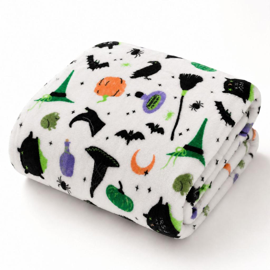Halloween Flannel Throw Blanket with and Pumpkin Pattern for Bed, Couch and Fall Decor