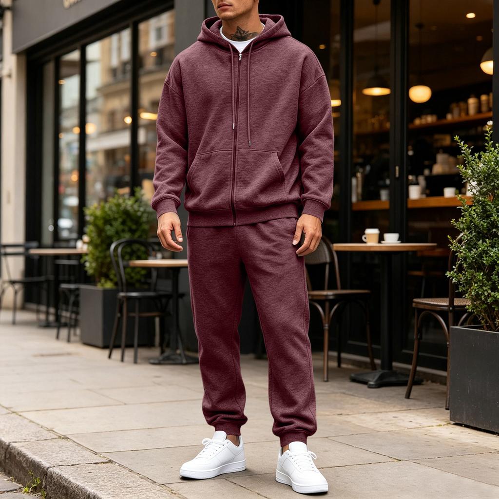 Men's 2-Piece Hoodie Sweatshirt Set Color Casual Sportswear for Everyday Wear