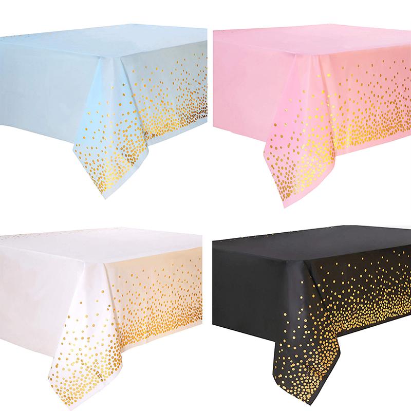 137X274Cm Rectangle Disposable Bronzing Gold Dot Waterproof Party Tablecloth For Birthday Restaurant Wedding Decoration