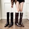 Wersja ze skóry bydlęcej~ Skórzane buty wysokie z grubym obcasem w stylu retro brytyjskim, cienkie, wypolerowane, jesień i zima, nowe długie buty