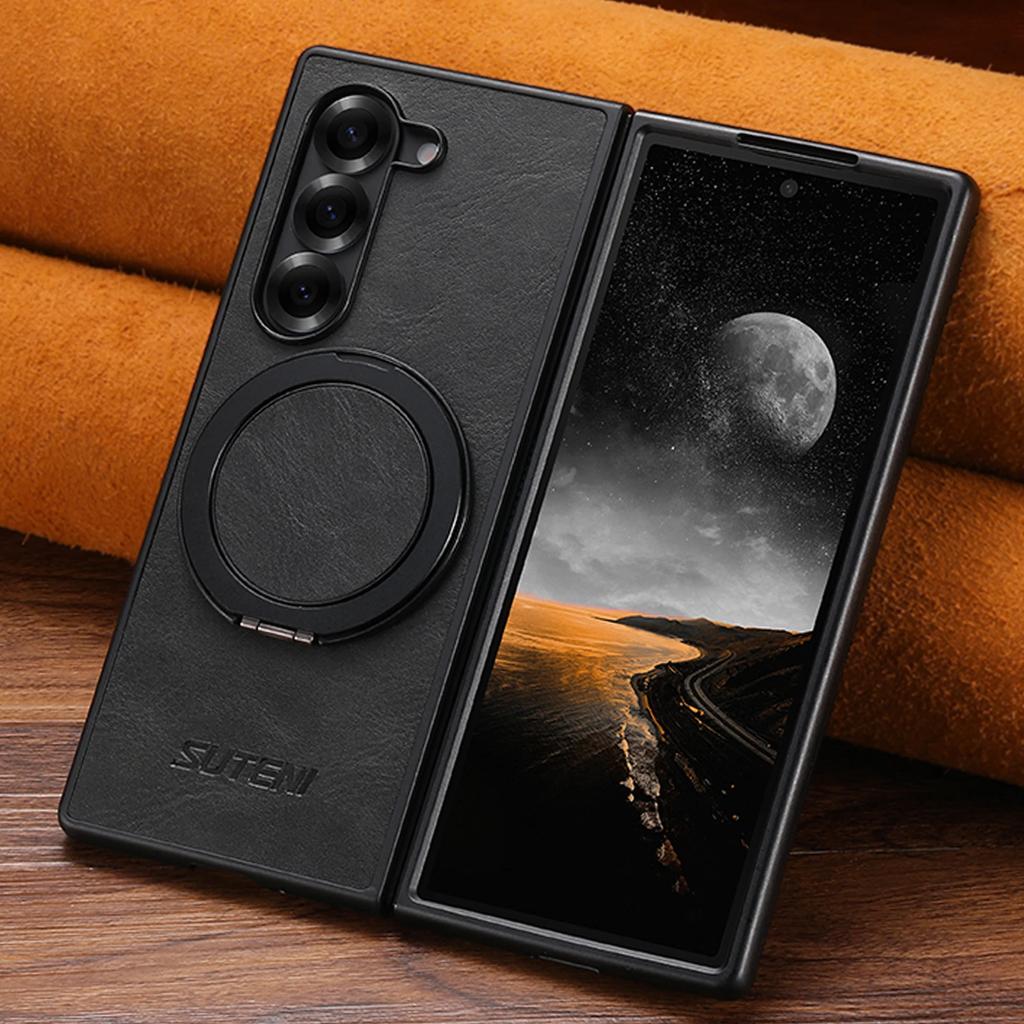 Higth Quality Business Sle Bla 360° Rotating Stand Phone Case for Samsung Galaxy Z Fold 7 6 5 Leather Magnetic Protect Cover