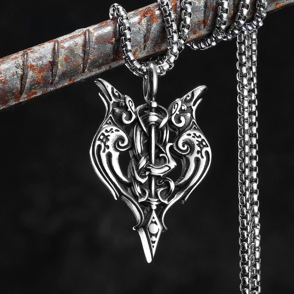 Viking Raven Men Necklaces Stainless Steel Sword Pendant Chain Women Punk Fashion Jewelry New in Accessories Gifts
