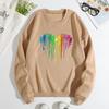 European and American Women's Colorful Heart Shape Loose Hoodie - Plus Velvet, Round Neck, Long Sleeve.