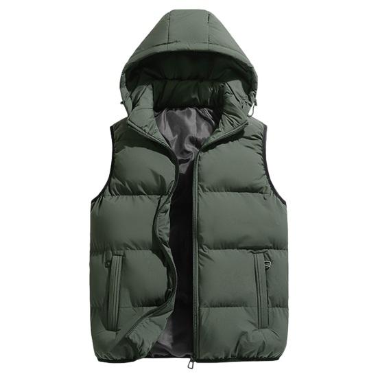 Pánská zimní bavlněná vesta Bez rukávů Kapuce na zip Kapsy Cardigan Zahuštěný Jednobarevný Větruodolný Udržování tepla Měkký Teplý Ležérní Kabát Vesta