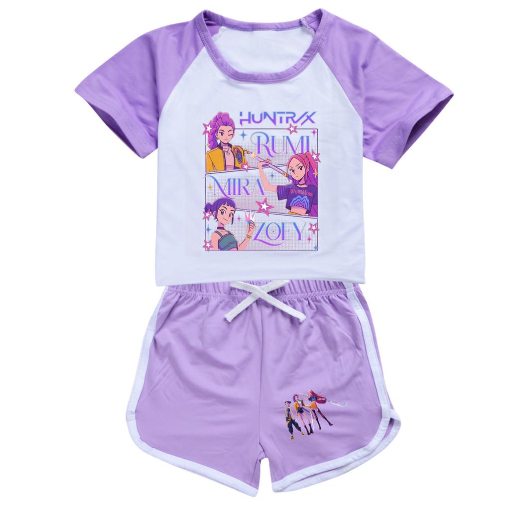 5021 Kids Girls POP Rumi Zoey Mira Print T-shirt Shorts Sport Tracksuit Clothes Set