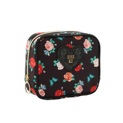 ANNA SUI Quadratische Tasche mit Herz-Plakette (Schwarz) - Rosenblumen-Print, Geschenk für Frauen, 000151-0002-02