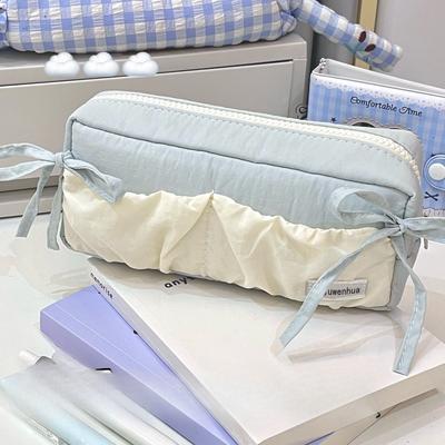 Blue Cloud Toast Bow Pen Bag High Beauty Large Capacity Stationery Box Pencil Storage Bag