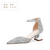 Luxury Gold Silver Sequins High Heels Pumps Women 2025 Pointed Toe Ankle Straps Wedding Shoes Woman Thick Heeled Party Shoes