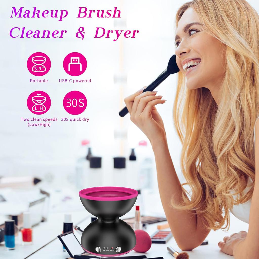 Portable Electric Makeup Brush Cleaner Automatic Brushes Washing and Drying Machine with Built In Silicone Bumps 2