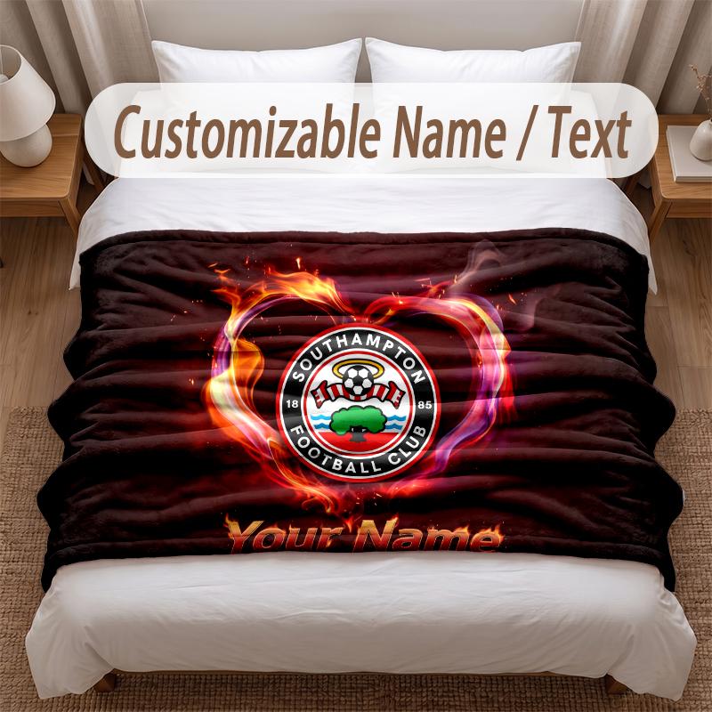 Southampton FC Printed Flannel Blanket Custom Name Text Soft Warm Throw For Bedroom Holiday Gift