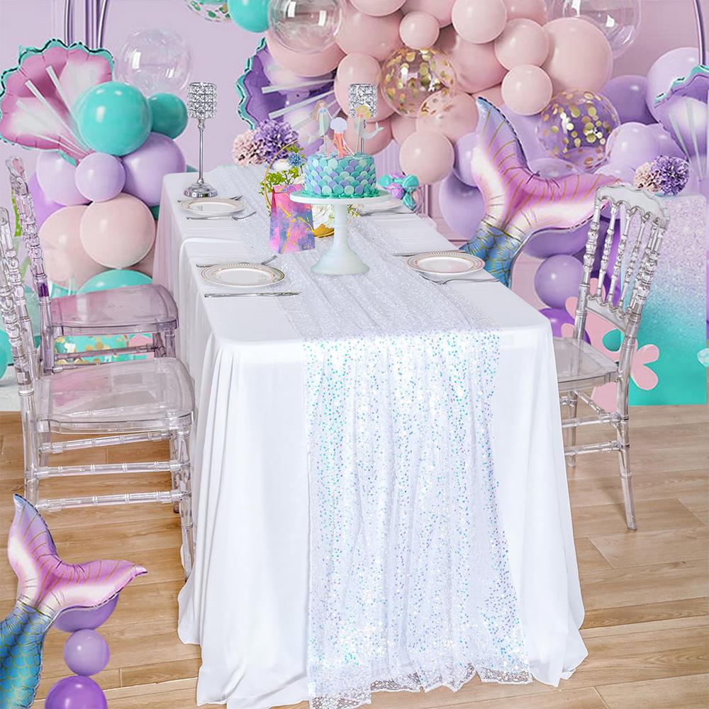 6 Pack Sequin Table Runner Sparkling Iridescent Party Decor for Wedding Birthday Dining Events Glittery Table Cover Accessories