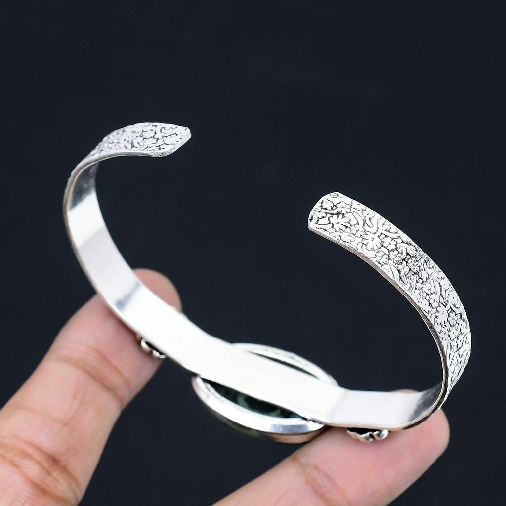Natural Kambaba Jasper Gemstone Bangle Adjustable 925 Sterling Silver For Girls