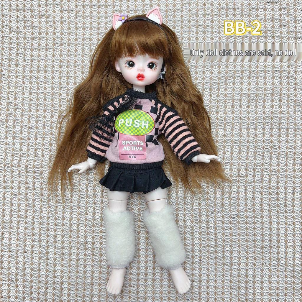 30cm BJD Doll Clothes Set: Sweet & Trendy Casual Overalls for Chubby Body & Ghost Dolls