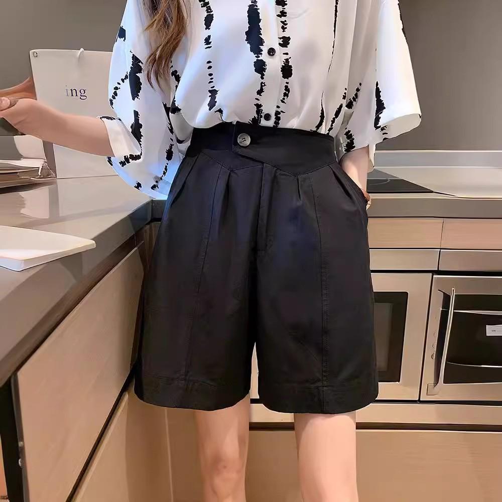 High Waist Cotton Wide-Leg Summer Shorts for Women - Plus Size, Korean Style, Non-Elastic, Loose Fit