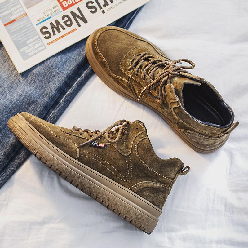 Sneakers da Uomo Autunno Inverno Calde in Pelle Bovina High Top Scarpe da Uomo con Plateau Antiscivolo Stivaletti da Uomo Moda Retrò