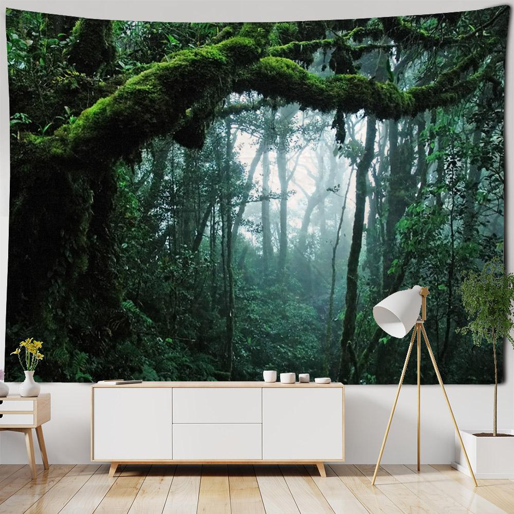 Green Jungle Tapestry Hippie Bohemian Home Decoration Wall Hanging Cloth Living Room Bedroom Mural, Background Poster