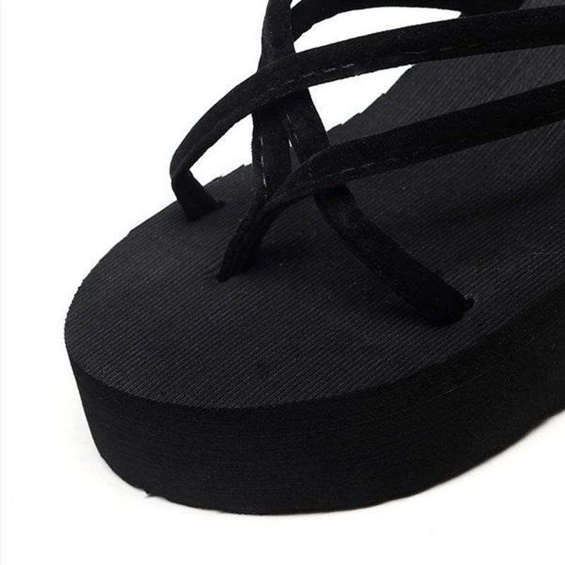 High Heeled Thick Sole Slippers Women's Flip-flops Summer Beach Anti Slip Fashion Outwear Sandals Simple and Casual Style