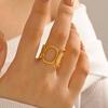 Fashionable Popular Stainless Steel Geometric Oval Ring with Exaggerated Personality Simple Hollow Titanium Steel Ring for Women