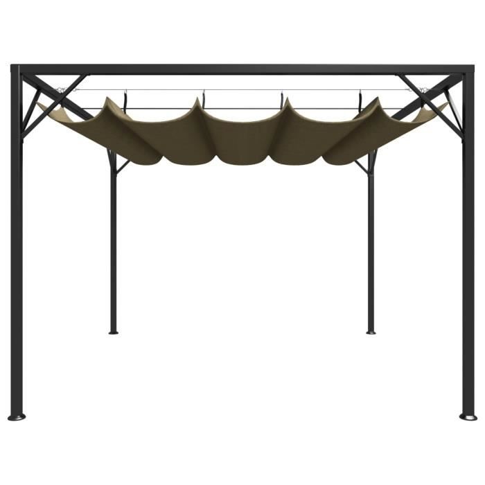 Chapiteau de jardin avec auvent rétractable - vidaXL - 3x3m - Taupe - 180 g/m²