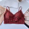 Sexy pure lace beautiful back chest wrap women's fixed cup gathering underwear without steel ring bra short suspender vest tide
