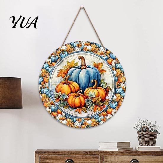 Wooden Pumpkin Door Hanger Harvest Festival Welcome Sign for Front Door, Rustic Hanging Art Entryway with Hemp Rope, Autumn Plaque Fall Porch