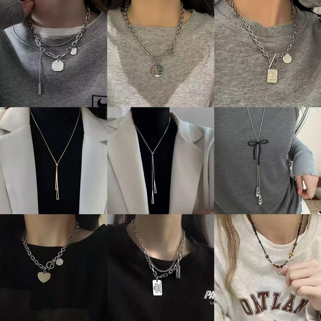 Square necklace women's versatile niche design sense sweater boys trendy cool hip-hop collarbone chain sweater accessories versatile