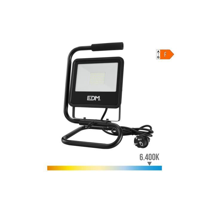 Projecteur LED avec support 50W 4000lm 6400K lumière froide noire série EDM - GENERIQUE