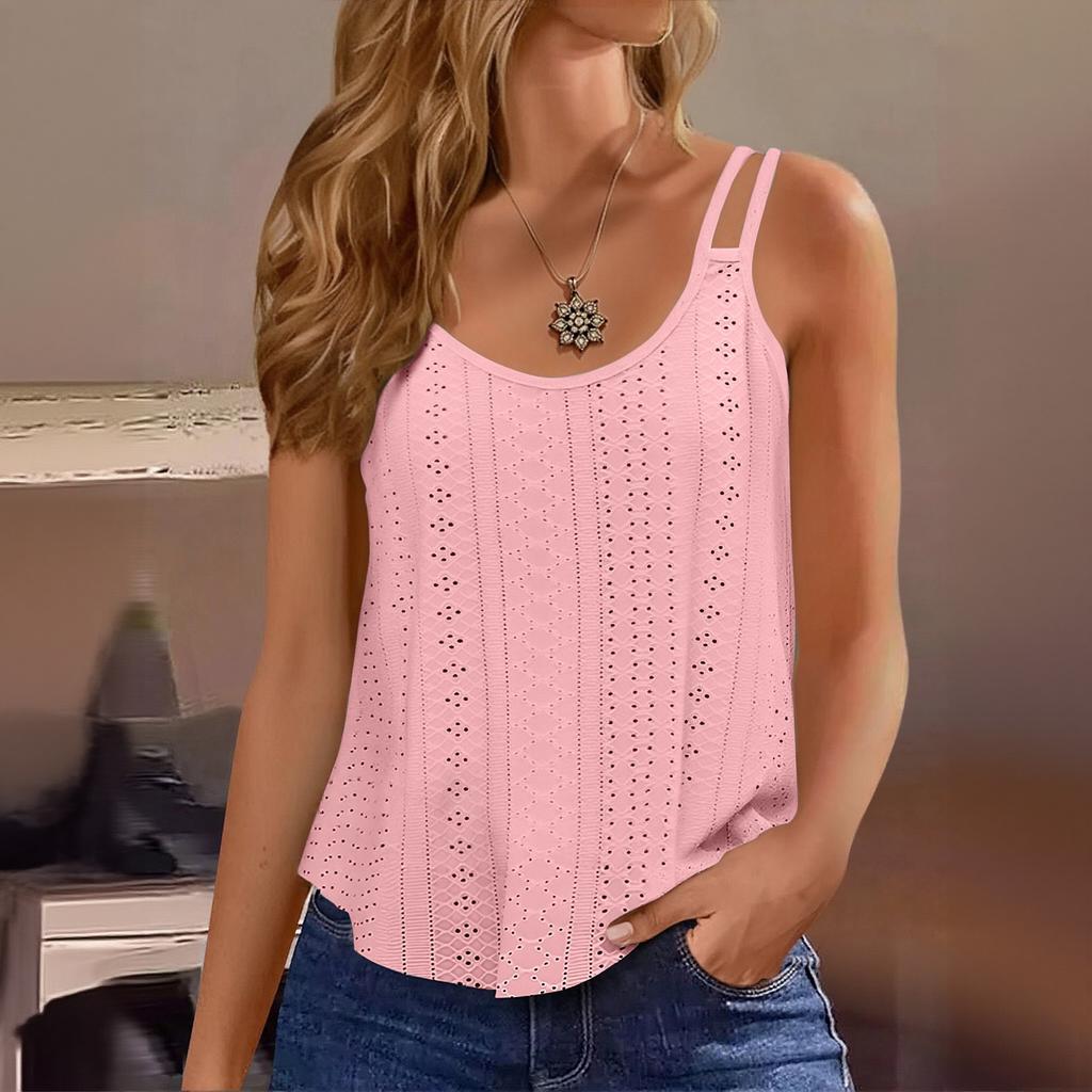 Women's Solid Color Top Mesh Hollowed Out Sleeveless Vest T-shirt