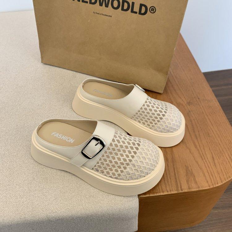 

Туфли-мешки на толстой подошве и полутапочки для женщин, которые можно носить весной и летом 2025 года, новые ретро-туфли Muller с одной ногой и ленивые туфли 40