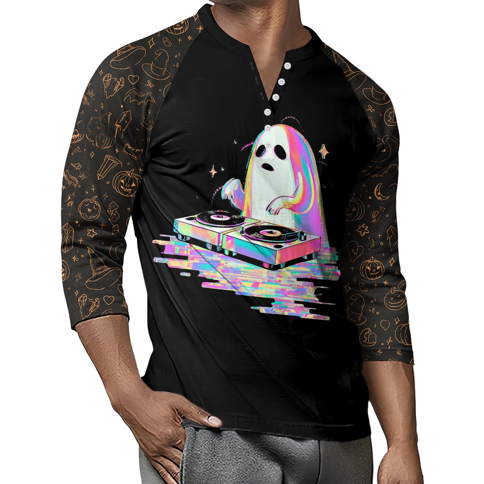 

Мужской контрастный топ реглан на пуговицах с рукавом 3/4 L белый