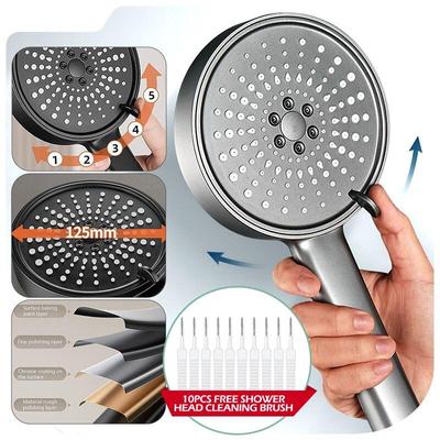 12,5 cm großer Duschkopf, Hochdruck-Regenduschset, wassersparende Dusche, 5 Modi, verstellbarer Duschkopf, Badezimmer-Werkzeuge