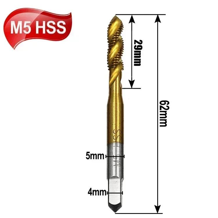 Schnellarbeitsstahl Gewindebohrer Metrisch HSS Bohrer Spiralnuten Maschinenschraubenbohrer M3 4 M5 M6 M8 Spiralspitz Metallbearbeitungsbohrer