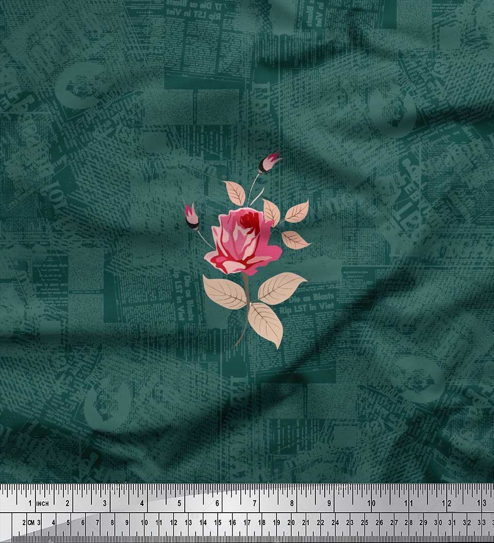 

Текстура тканини Soimoi креп-сатин, листя та троянда з принтом 1 метр 42 дюйма 42 Inch Wide - Poly Crepe синій