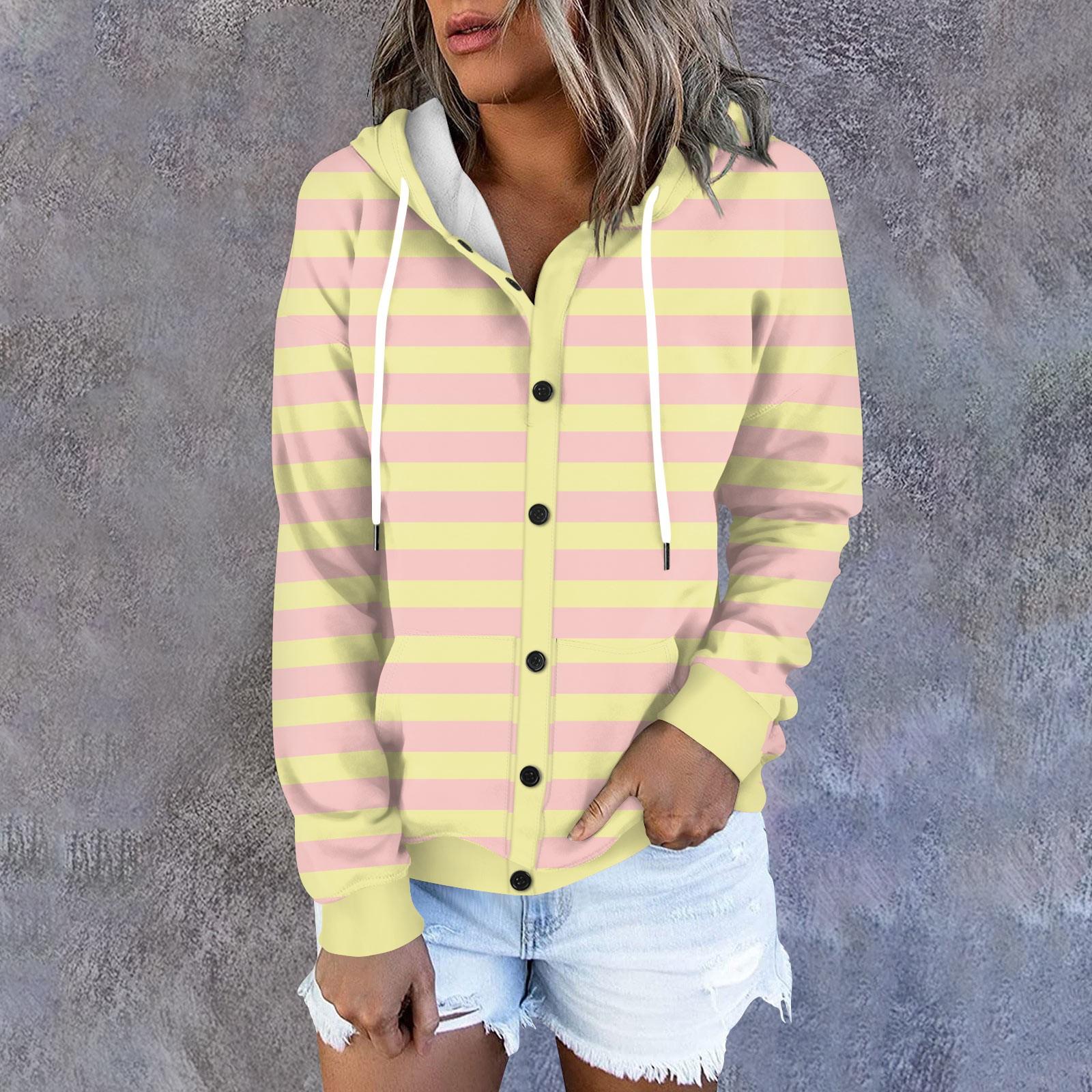 

Женская толстовка с капюшоном, полосатый принт, длинные рукава, свободная спортивная куртка с капюшоном M жёлтый