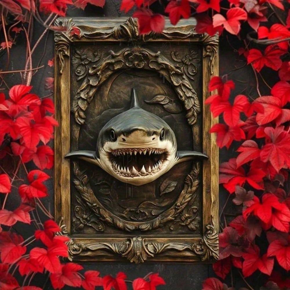 Vintage Shark Metal Sign, Wall Decor for Garage Bar