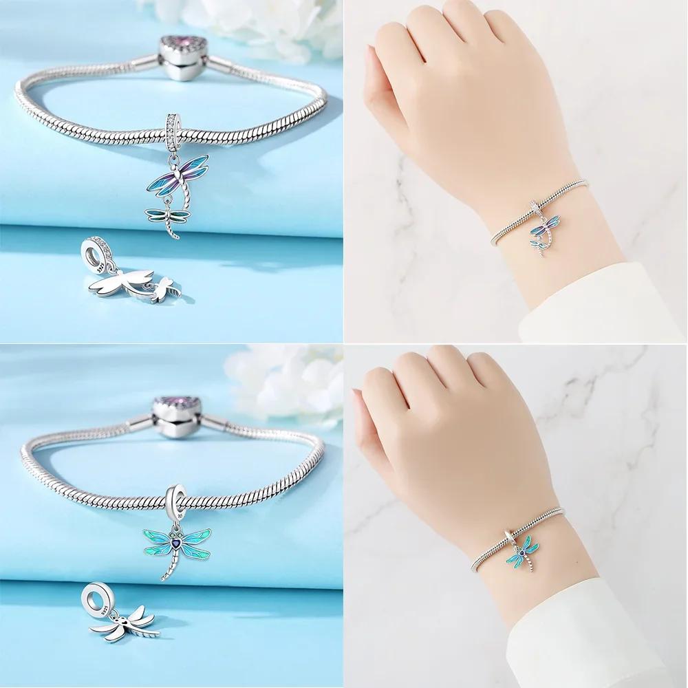 New Copper Blue Gold Butterfly Dangle Charm Fits Original Bracelet Necklace Spring Series Fine Jewelry