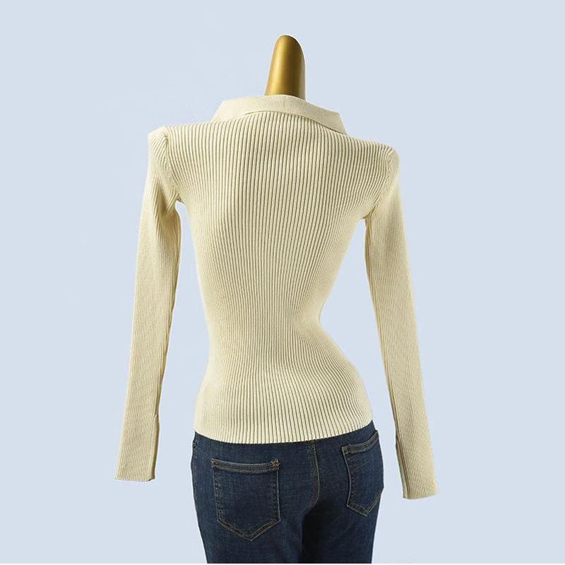 Stylish Double Zipper Knitting Cardigan Female Spring & Fall New Arrival Silm Slim Looking Lapel Long Sleeve Bottoming Top Outwear