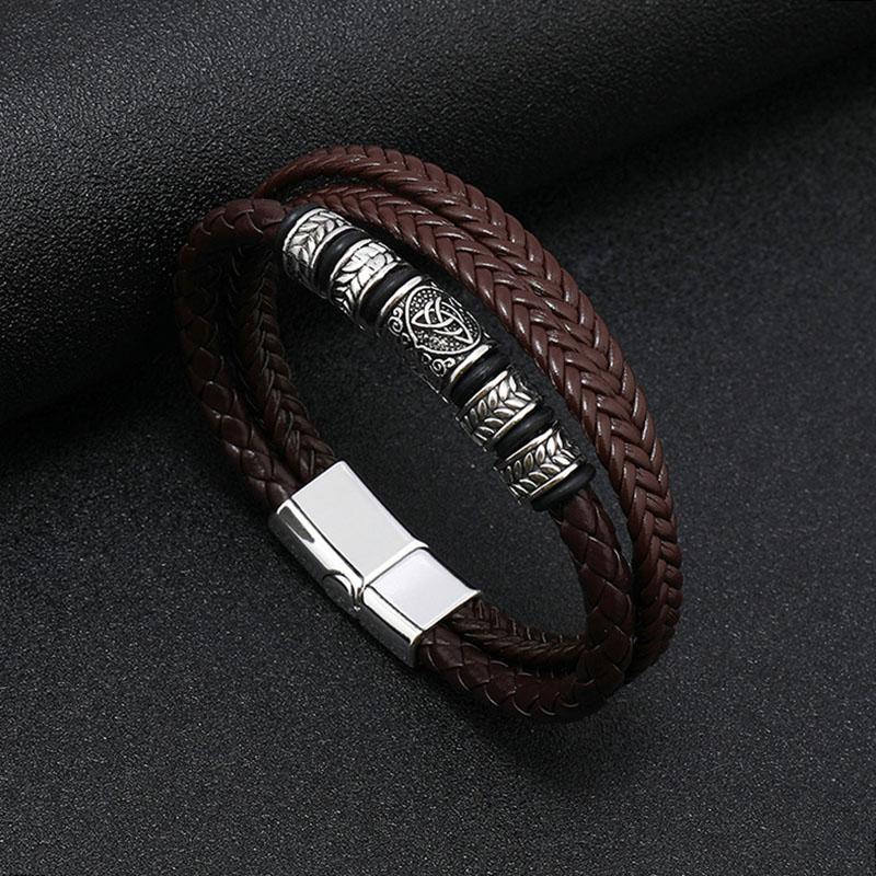 Hiphop Rock Leather Braided Bracelet for Men Multi-layer Leather Wrap Vintage Viking Bracelet Mens Punk  Wristband