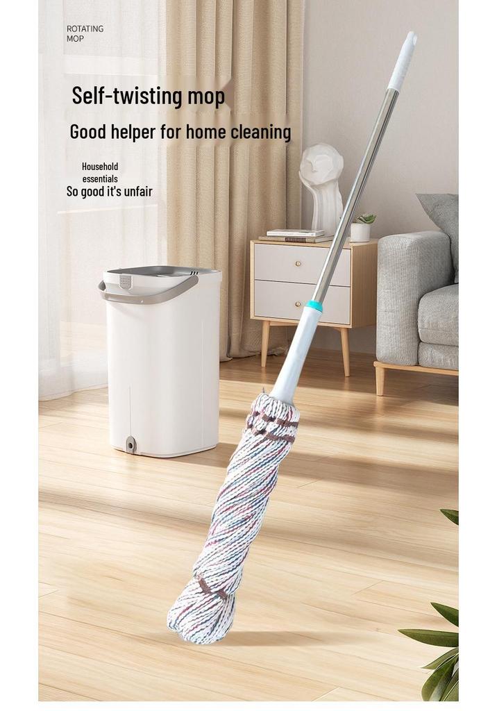 Self-Wringing Dual-Use Rotating Cotton Mop for Wet and Dry Cleaning