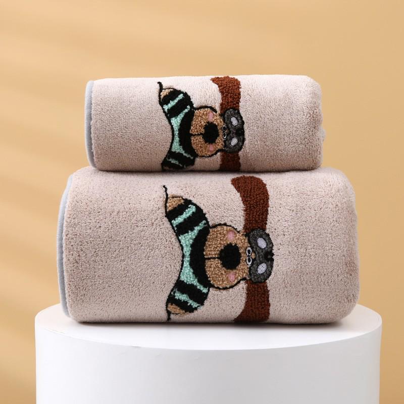 Flying Dog Embroidered Coral Fleece Towel Set: Absorbent, Lint-Free Bath and Face Towels 35x75cm света кофе