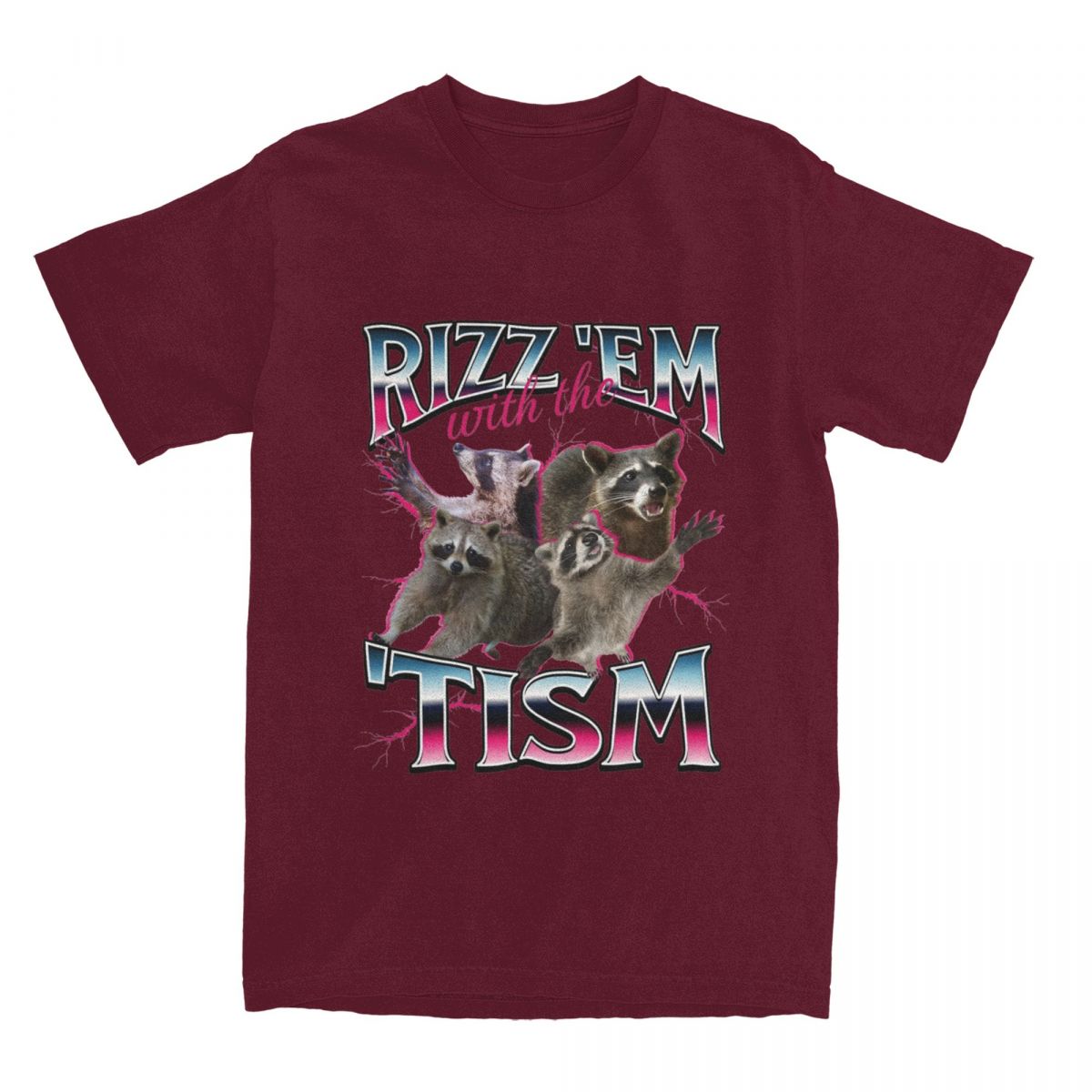 

Men Women s Rizz Em Autism Racoon T Shirt Merch Pure Cotton T-shirt Clothes Fashion Tees Printed XXXXXL бордовый
