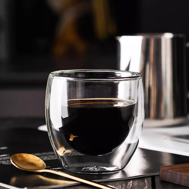 80ml Egg Shaped Double Wall Glass Cup Handleless Heat Insulated Clear Thick Glass Mug for Coffee Tea Water Minimalist Design