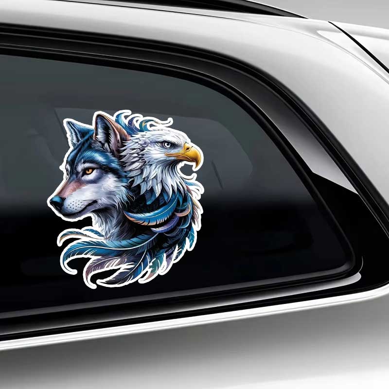 Autoaufkleber Majestätischer Adler und Wolf Vinyl-Aufkleber Wasserdicht Heckscheibe Motorrad Wohnmobil Stoßstange LKW Laptop Dekoration JM98