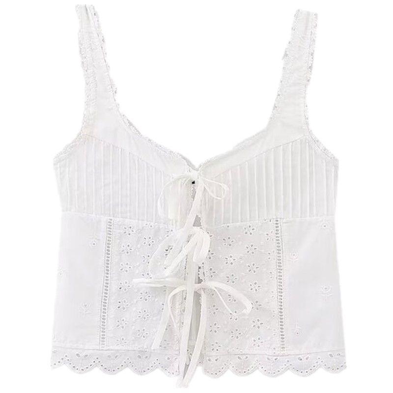 

Fashion Style 2024 Summer New Arrival Women s Lace Square Collar Vest Bowknot Decoration Embroider Tops 0881019 White L