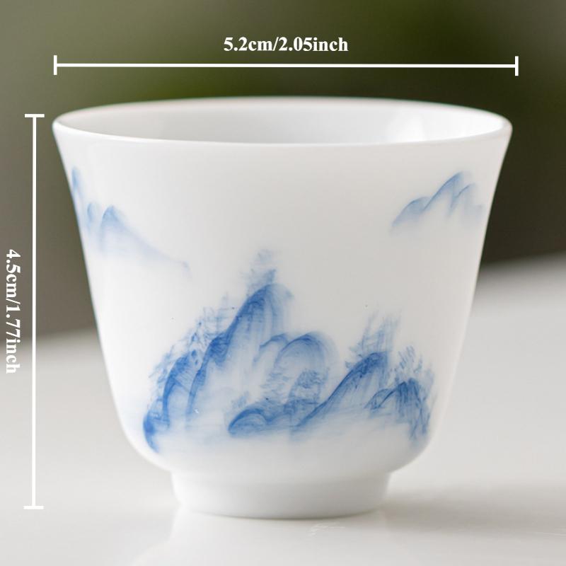 2-1pcs Underglaze Hand-painted Ceramics Teacup White Porcelain Master Cup Small Tasting Personal Tea Mug Zen Kung Fu Teaware
